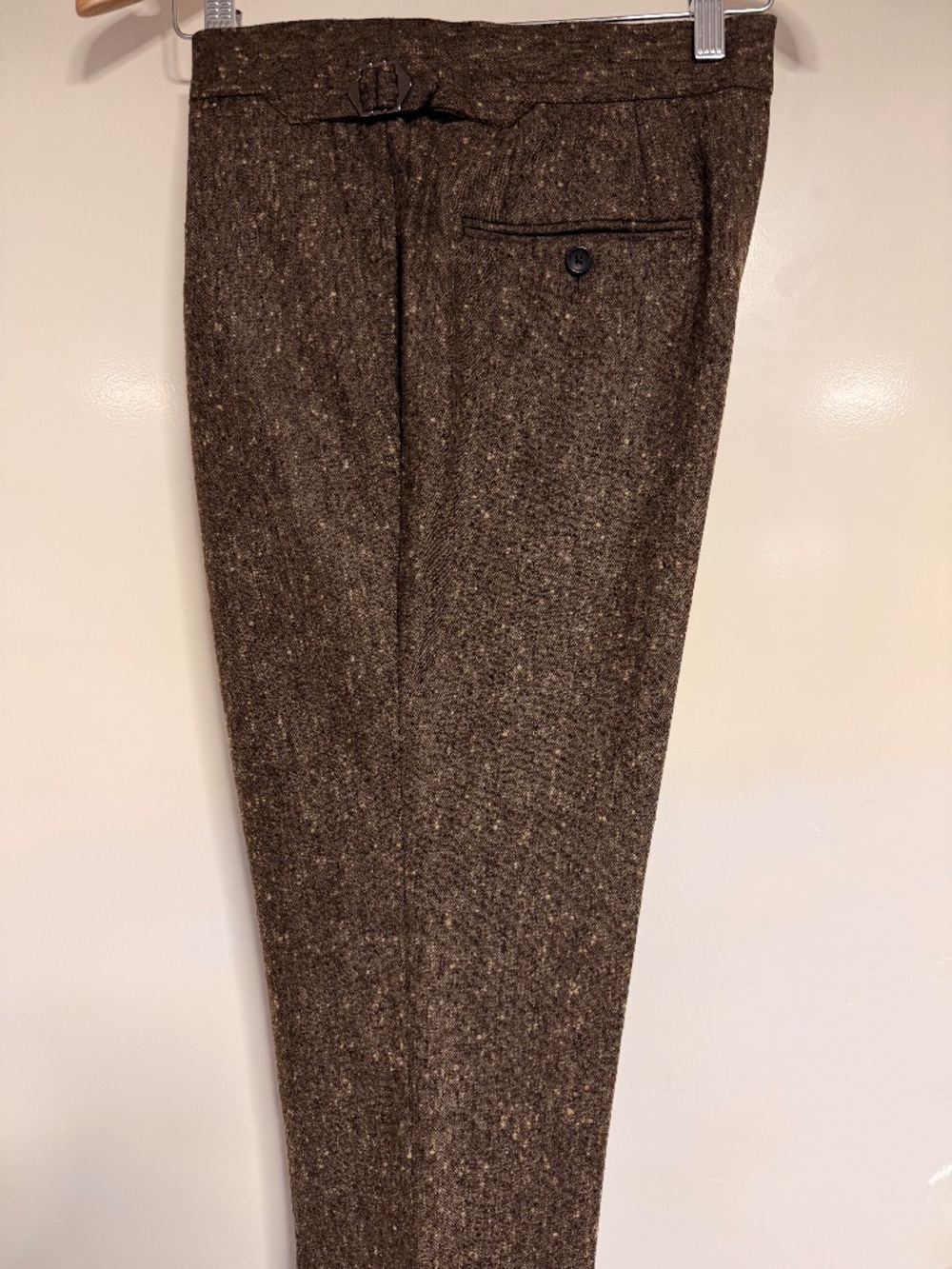 Spier & MacKay melange pleated wool tailored side tab trousers/pants